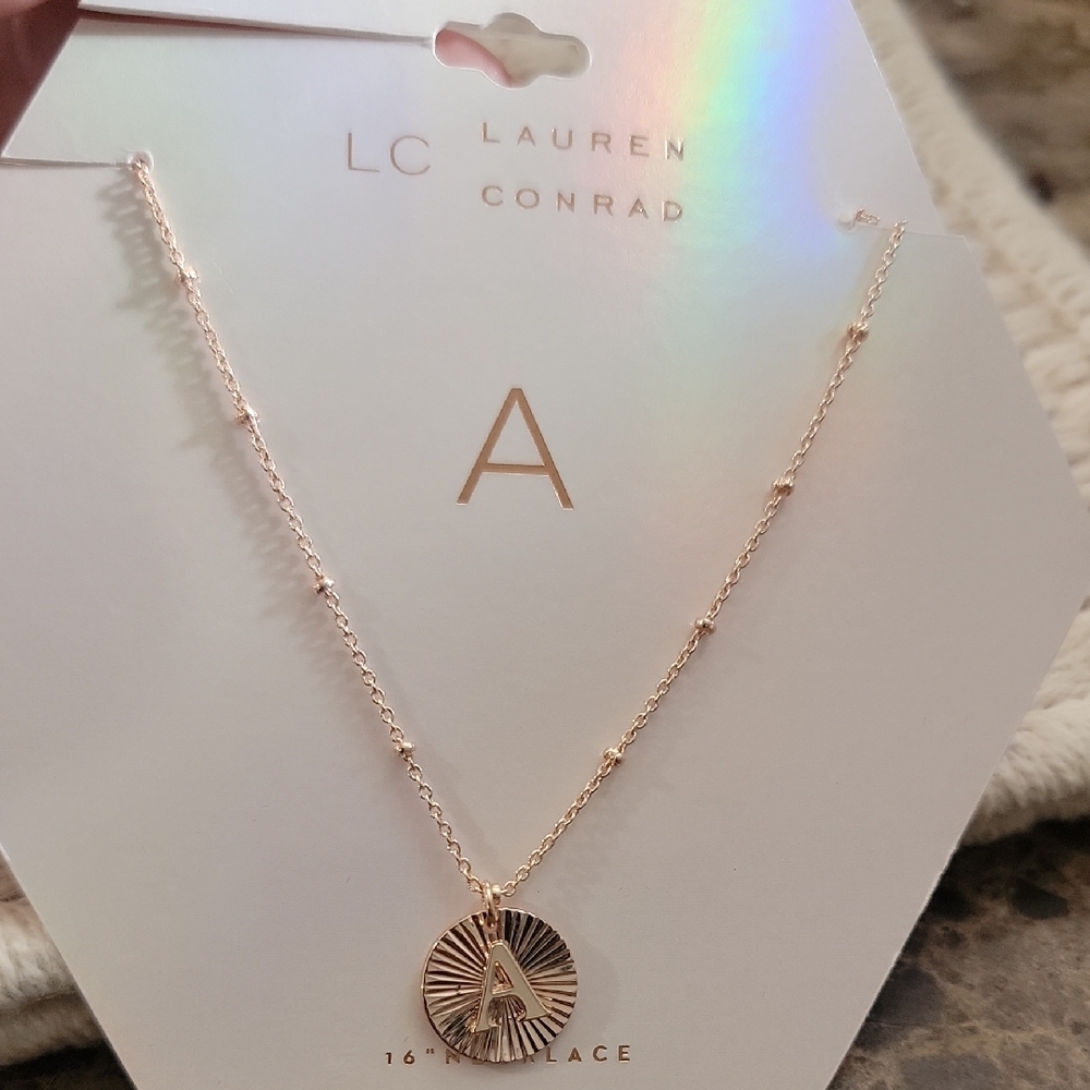 LC Lauren Conrad Gold 16" A Initial PINK Gold Necklace